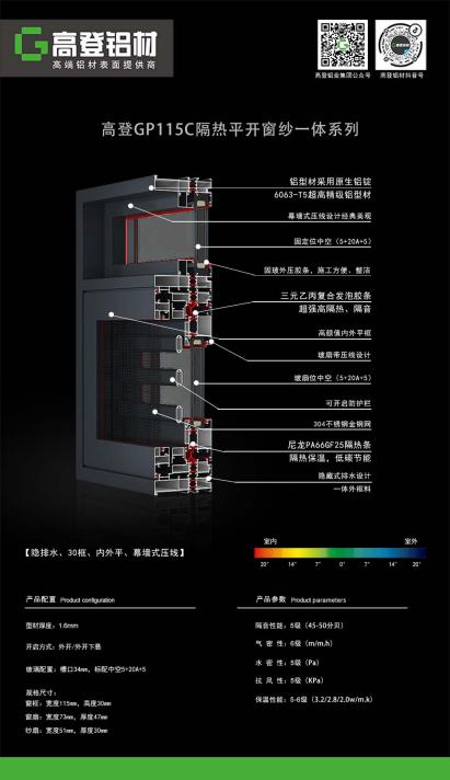 足球365APP官方版下载（中国）有限公司官网GP115C隔热平开窗纱一体系列
